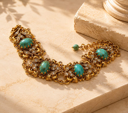 Cliforia™ Vintage Turquoise Cloud-Carved Hollow Bracelet – Medieval Court Style Jewelry