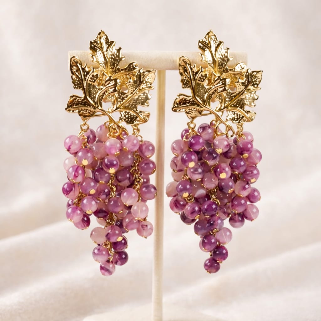 Bellavina™ Vintage Purple Grape Pearl Drop Earrings – Handmade Luxury Statement Jewelry