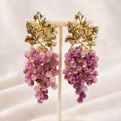 Bellavina™ Vintage Purple Grape Pearl Drop Earrings – Handmade Luxury Statement Jewelry