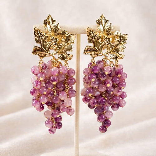 Bellavina™ Vintage Purple Grape Pearl Drop Earrings – Handmade Luxury Statement Jewelry