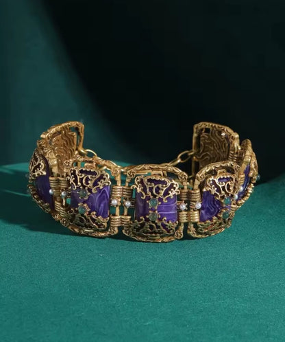 Theodora™ Vintage Purple Square Charm Bracelet – Antique Gold Retro Luxury Jewelry