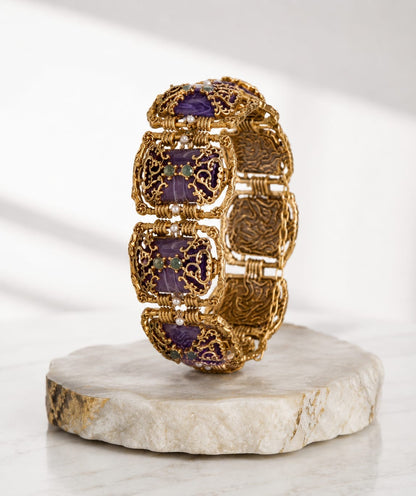 Theodora™ Vintage Purple Square Charm Bracelet – Antique Gold Retro Luxury Jewelry