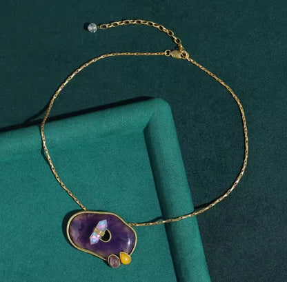 Breolia™ Vintage Purple Natural Stone Rhinestone Pendant Necklace