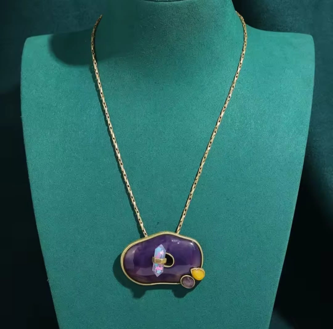 Breolia™ Vintage Purple Natural Stone Rhinestone Pendant Necklace