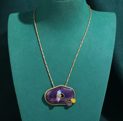 Breolia™ Vintage Purple Natural Stone Rhinestone Pendant Necklace