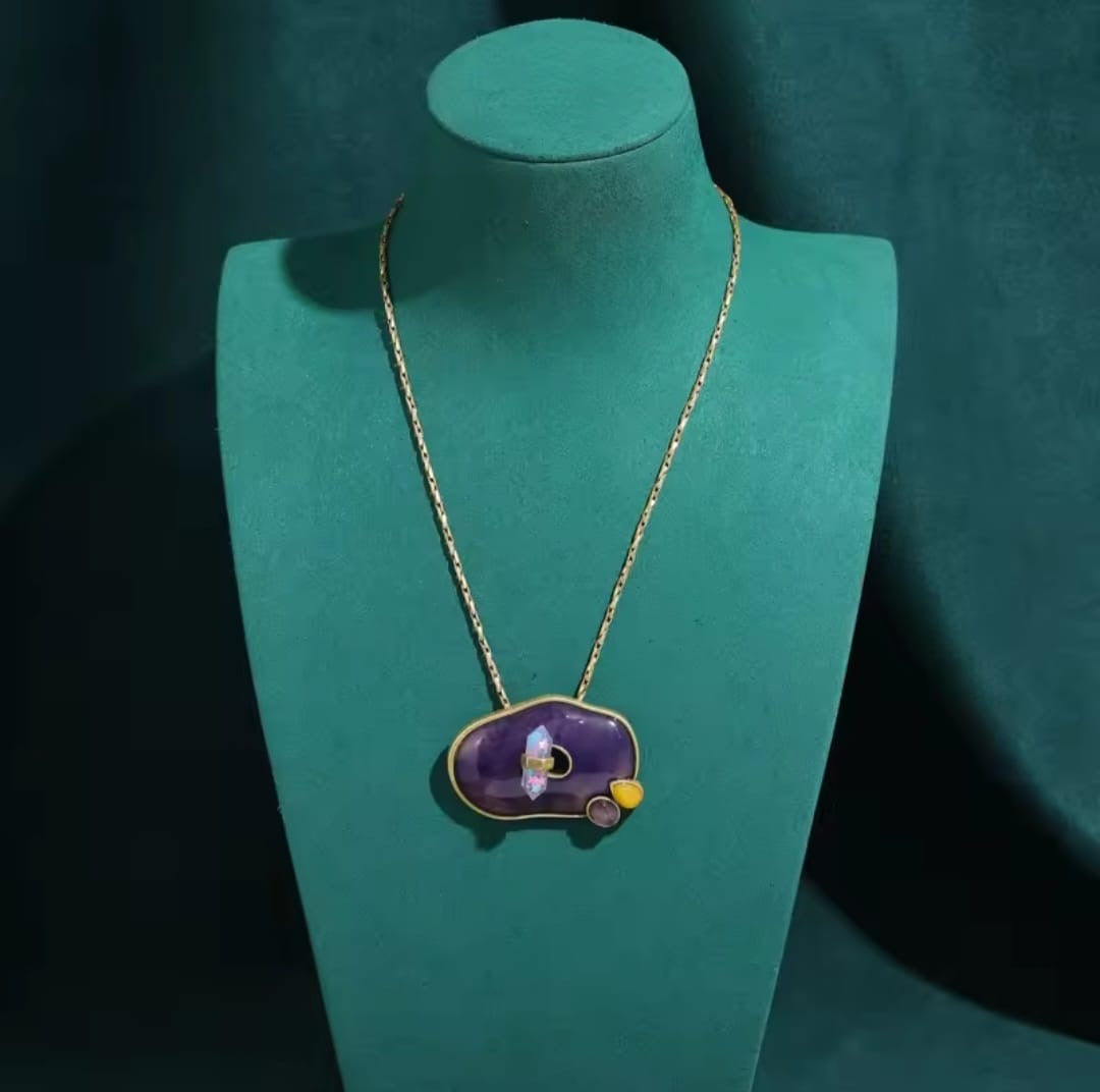 Breolia™ Vintage Purple Natural Stone Rhinestone Pendant Necklace