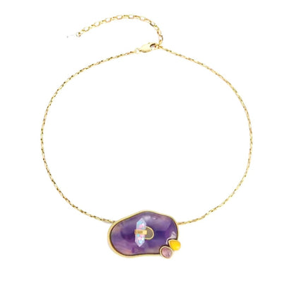 Breolia™ Vintage Purple Natural Stone Rhinestone Pendant Necklace