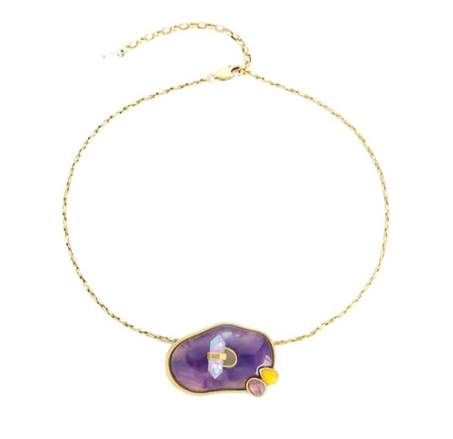 Breolia™ Vintage Purple Natural Stone Rhinestone Pendant Necklace