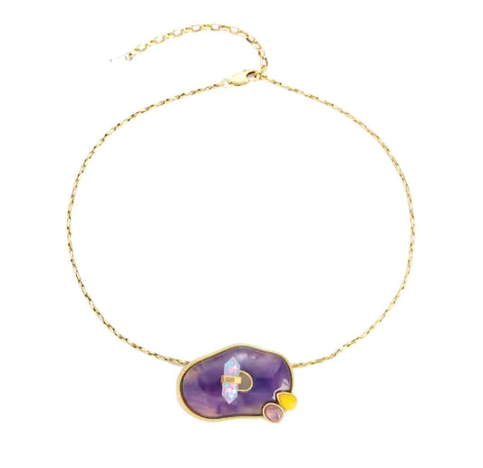 Breolia™ Vintage Purple Natural Stone Rhinestone Pendant Necklace