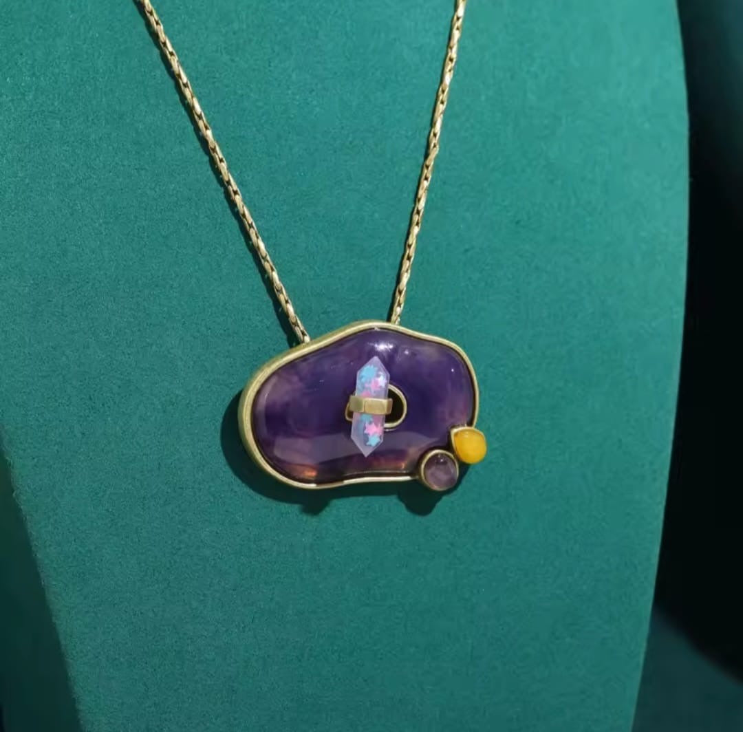 Breolia™ Vintage Purple Natural Stone Rhinestone Pendant Necklace