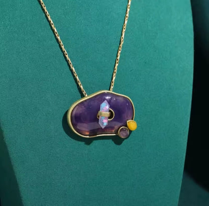 Breolia™ Vintage Purple Natural Stone Rhinestone Pendant Necklace