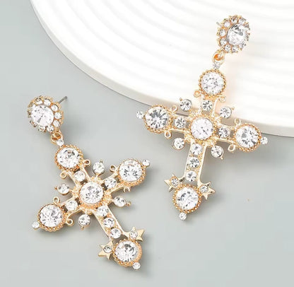 Damaris™ Retro Royal Silver Crystal Cross Stud Earrings
