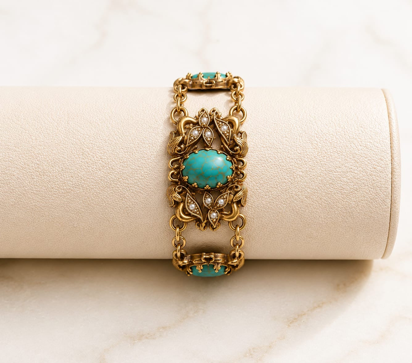 Cliforia™ Vintage Turquoise Cloud-Carved Hollow Bracelet – Medieval Court Style Jewelry