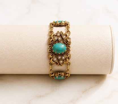 Cliforia™ Vintage Turquoise Cloud-Carved Hollow Bracelet – Medieval Court Style Jewelry