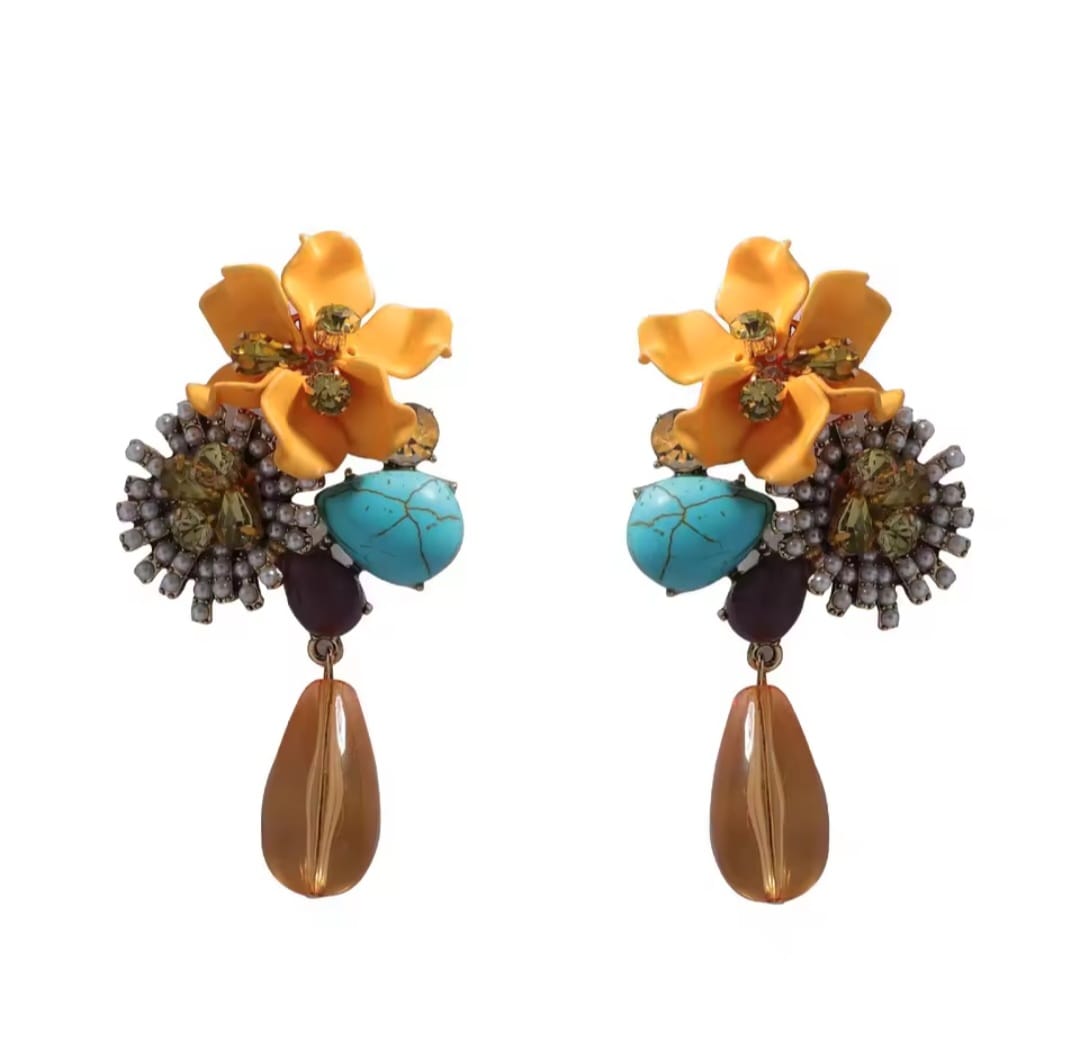 Vesna™ Vintage Baroque Floral Zircon Resin Drop Earrings – Summer Statement Jewelry