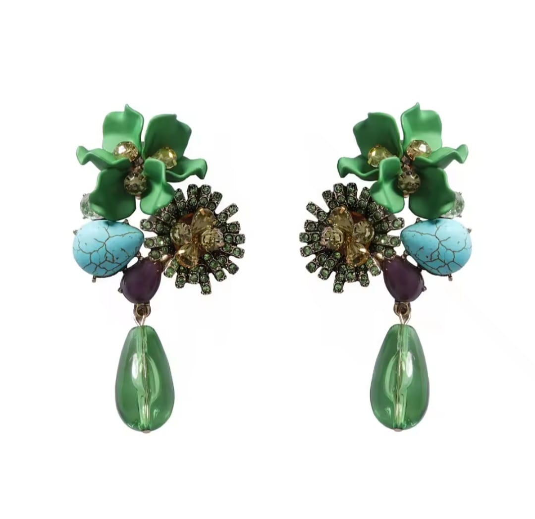 Vesna™ Vintage Baroque Floral Zircon Resin Drop Earrings – Summer Statement Jewelry