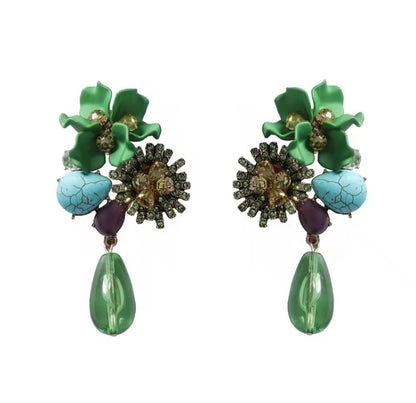 Vesna™ Vintage Baroque Floral Zircon Resin Drop Earrings – Summer Statement Jewelry