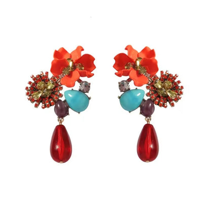Vesna™ Vintage Baroque Floral Zircon Resin Drop Earrings – Summer Statement Jewelry