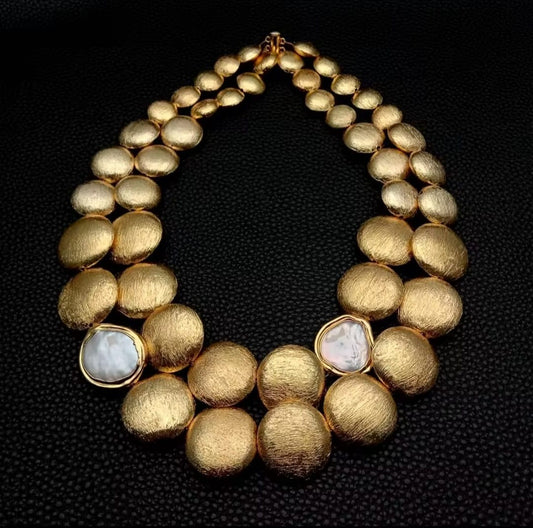Brihannah™ Double Row Gold Coin Pearl Necklace