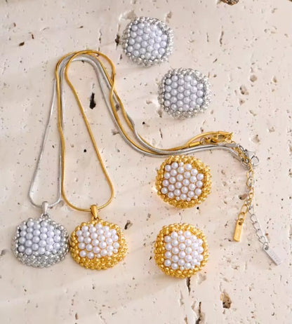 Avelisse™ Geometric Pearl Pendant Jewelry Set – PVD Stainless Steel Elegance