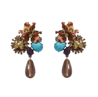 Vesna™ Vintage Baroque Floral Zircon Resin Drop Earrings – Summer Statement Jewelry
