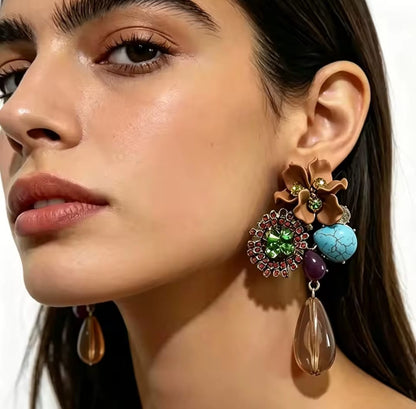 Vesna™ Vintage Baroque Floral Zircon Resin Drop Earrings – Summer Statement Jewelry