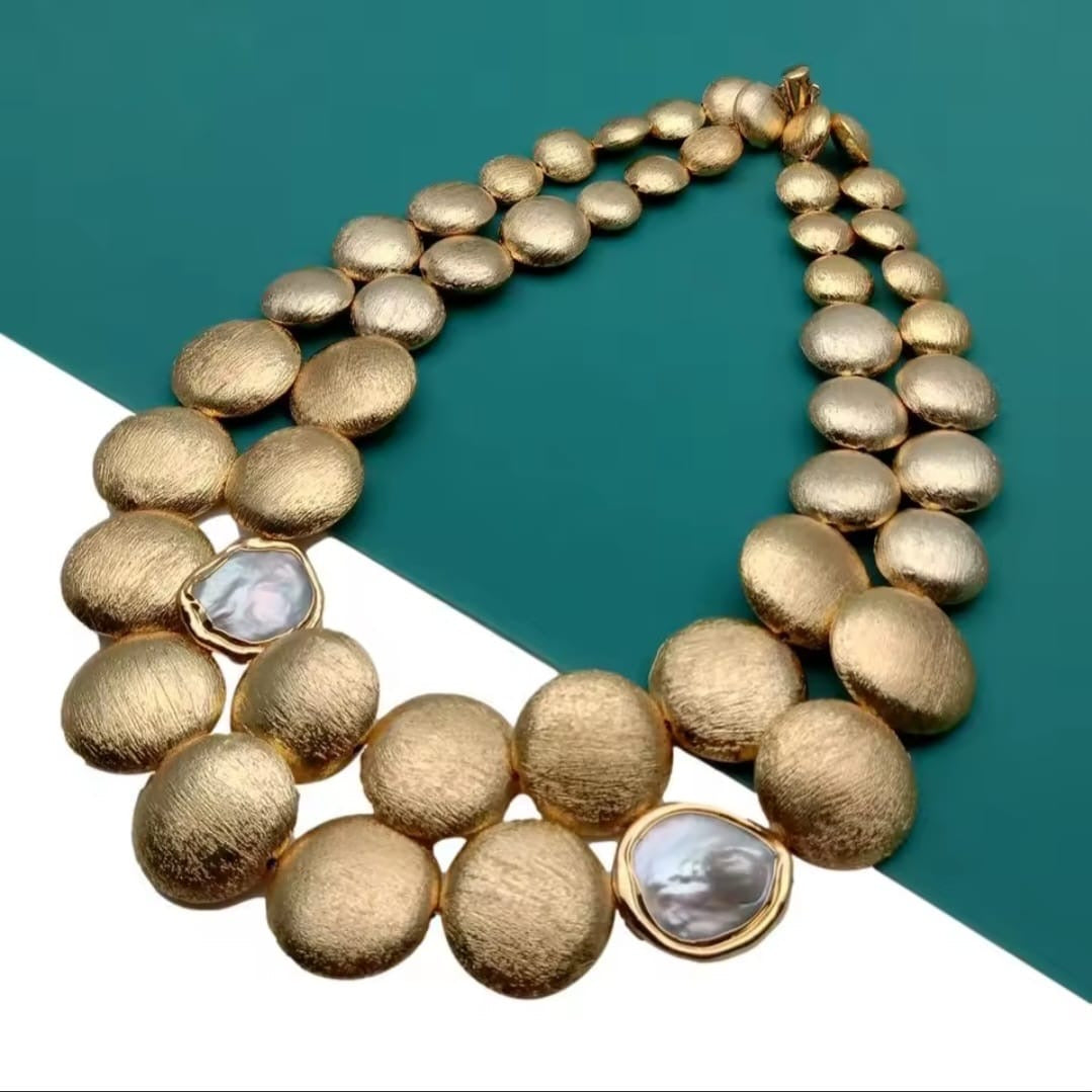 Brihannah™ Double Row Gold Coin Pearl Necklace