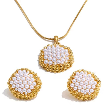 Avelisse™ Geometric Pearl Pendant Jewelry Set – PVD Stainless Steel Elegance