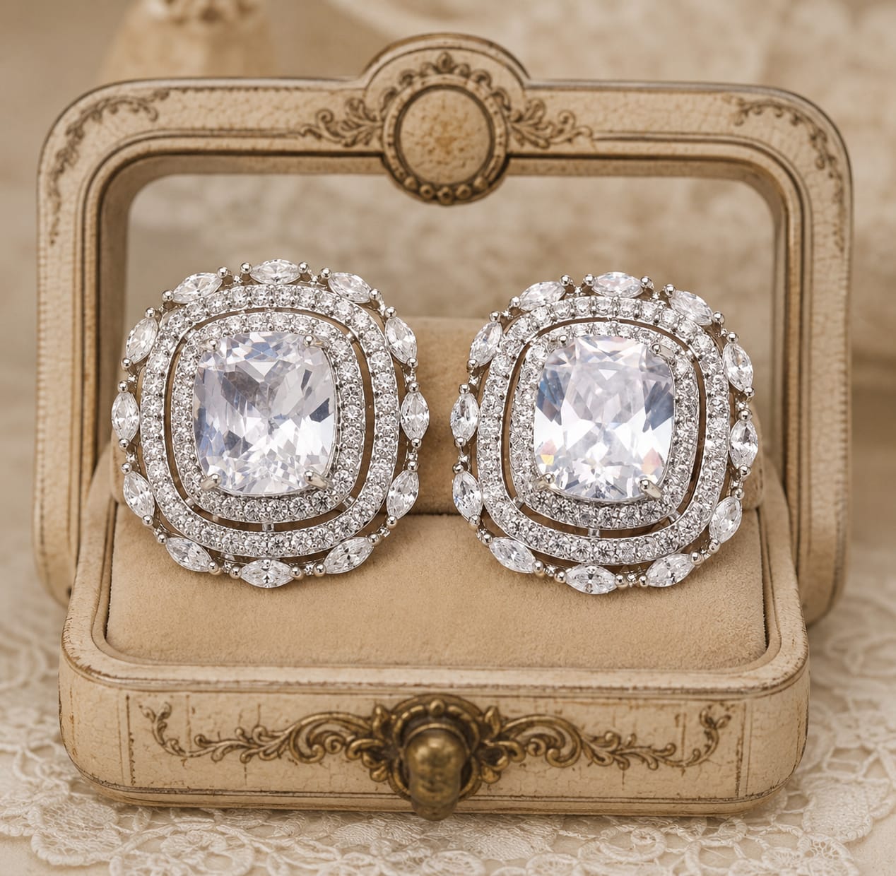 Brilessa™ Indian Gold Cubic Zircon Stud Earrings – Luxury Wedding & Engagement Jewelry