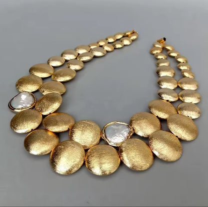 Brihannah™ Double Row Gold Coin Pearl Necklace