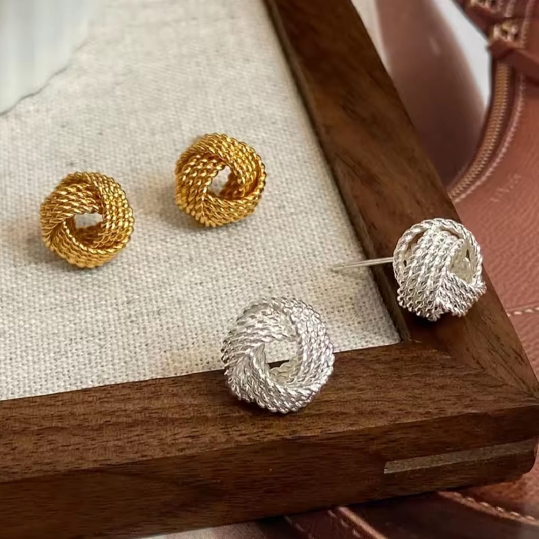 Jorela™ 18K Gold Twisted Flower Sterling Silver Stud Earrings