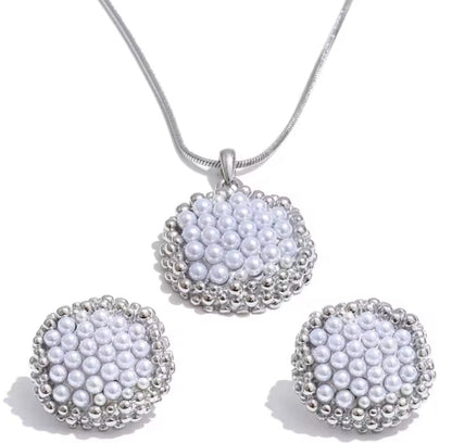 Avelisse™ Geometric Pearl Pendant Jewelry Set – PVD Stainless Steel Elegance