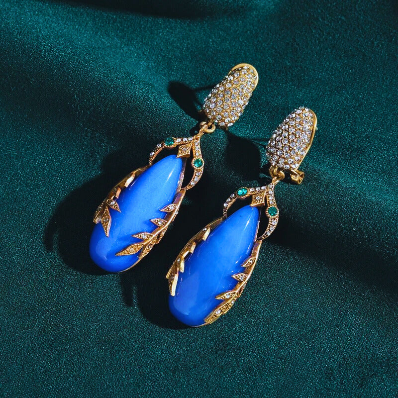 Jazmira™ Vintage Blue Teardrop Statement Earrings