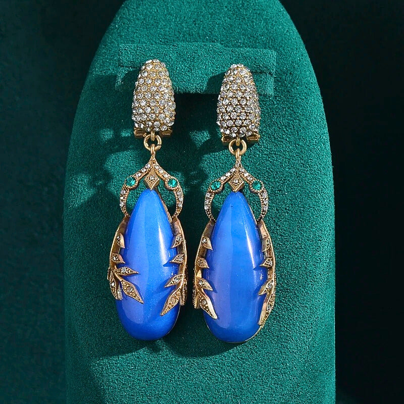 Jazmira™ Vintage Blue Teardrop Statement Earrings