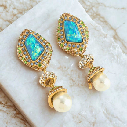 Koralyn™ Vintage Blue Stone Bridal Drop Earrings