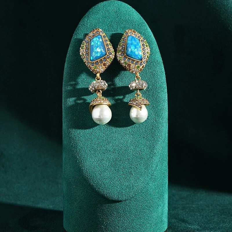 Koralyn™ Vintage Blue Stone Bridal Drop Earrings