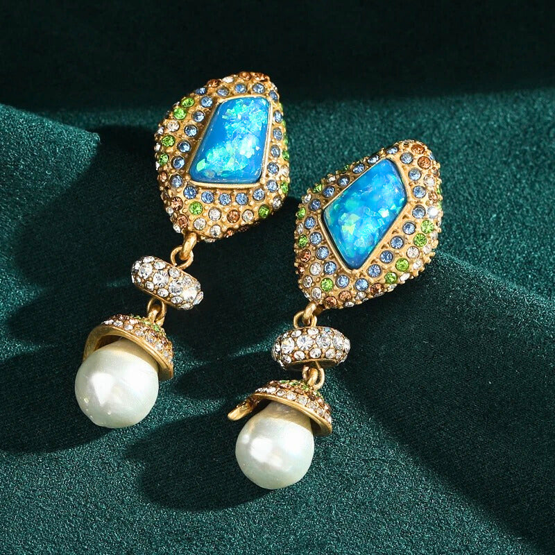 Koralyn™ Vintage Blue Stone Bridal Drop Earrings