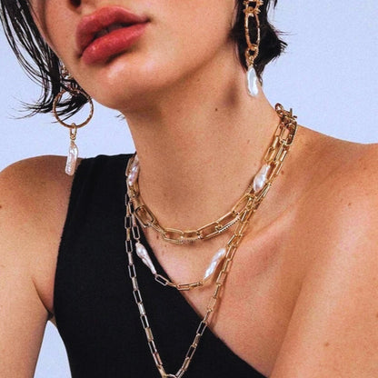 Meloura™ Baroque Pearl Link Necklace – Bold Punk-Inspired Elegance