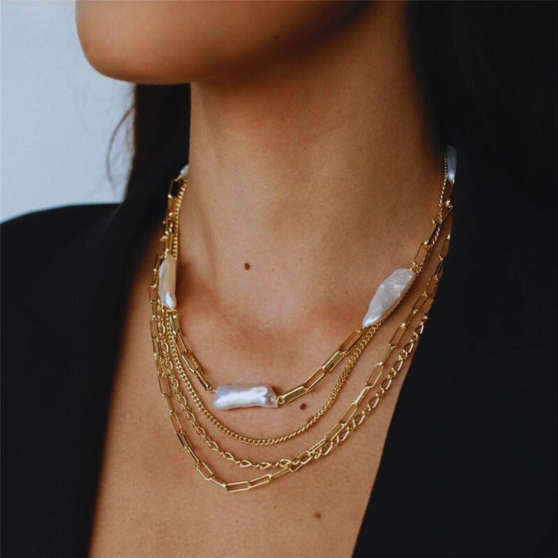 Meloura™ Baroque Pearl Link Necklace – Bold Punk-Inspired Elegance