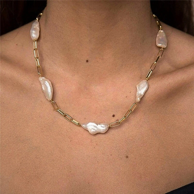 Meloura™ Baroque Pearl Link Necklace – Bold Punk-Inspired Elegance