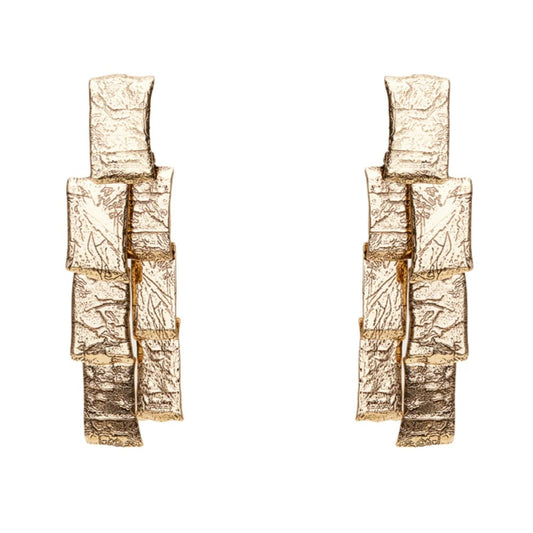 Fleurine™ Gold Textured Square Stacked Earrings