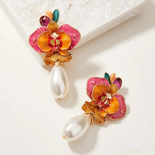 Elarine™ Romantic Retro Pearl Flower Drop Earrings