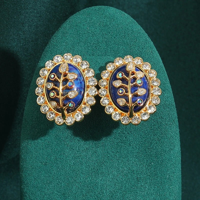 Giralyn™ Vintage Blue Oval Leaf Stud Earrings