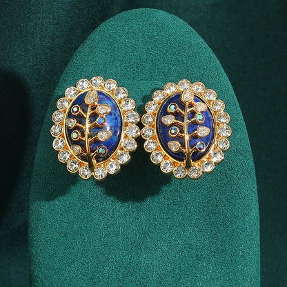 Giralyn™ Vintage Blue Oval Leaf Stud Earrings