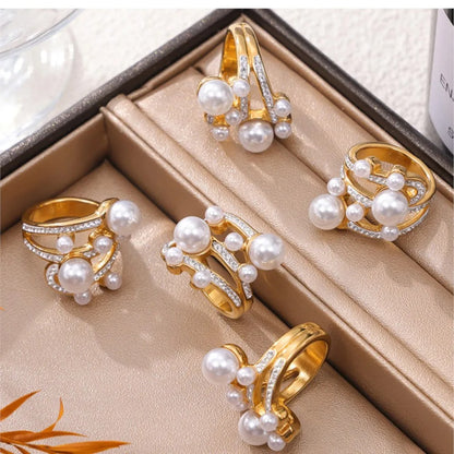 Clairon™ Irregular Hollow Rhinestone Pearl Ring