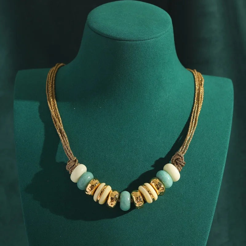 Delphine™ Vintage Gold Opal Clover Beaded Necklace