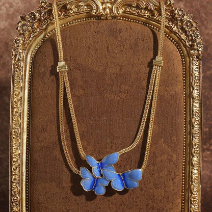 Buravia™ Vintage Blue Enamel Butterfly Pendant Necklace