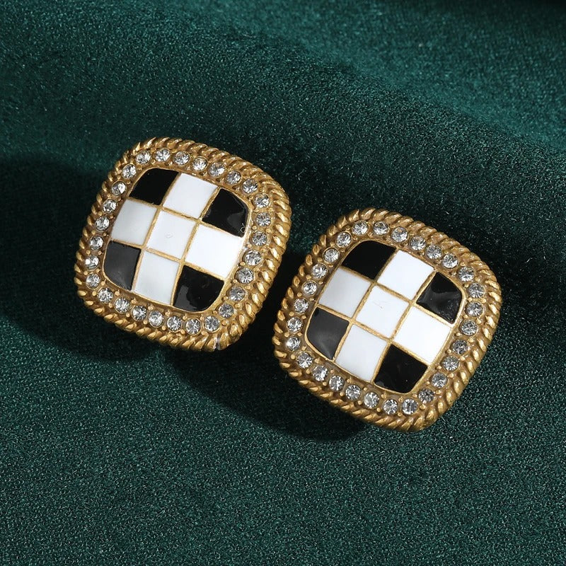 Tivrent™ Vintage Black & White Square Crystal Earrings