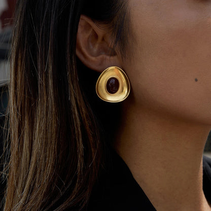 Aevoria™ Geometric Red Resin Gold Stud Earrings