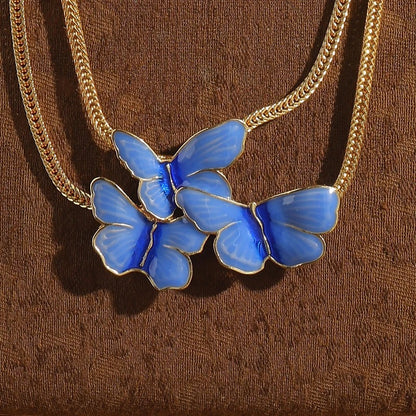 Buravia™ Vintage Blue Enamel Butterfly Pendant Necklace
